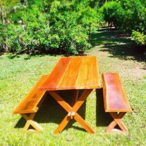 Conjunto de Mesa e Bancos para Piquenique em Madeira Maciça